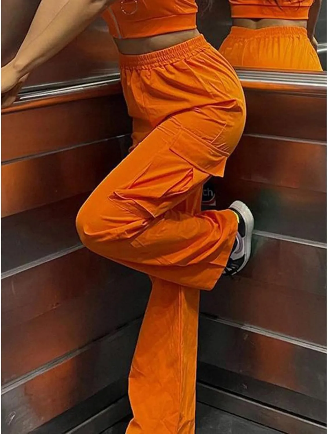 Women Y2K Baggy Cargo Pants Elastic High Waist Wide Leg Trousers with Pockets Vintage Loose Fit Jogger Streetwear