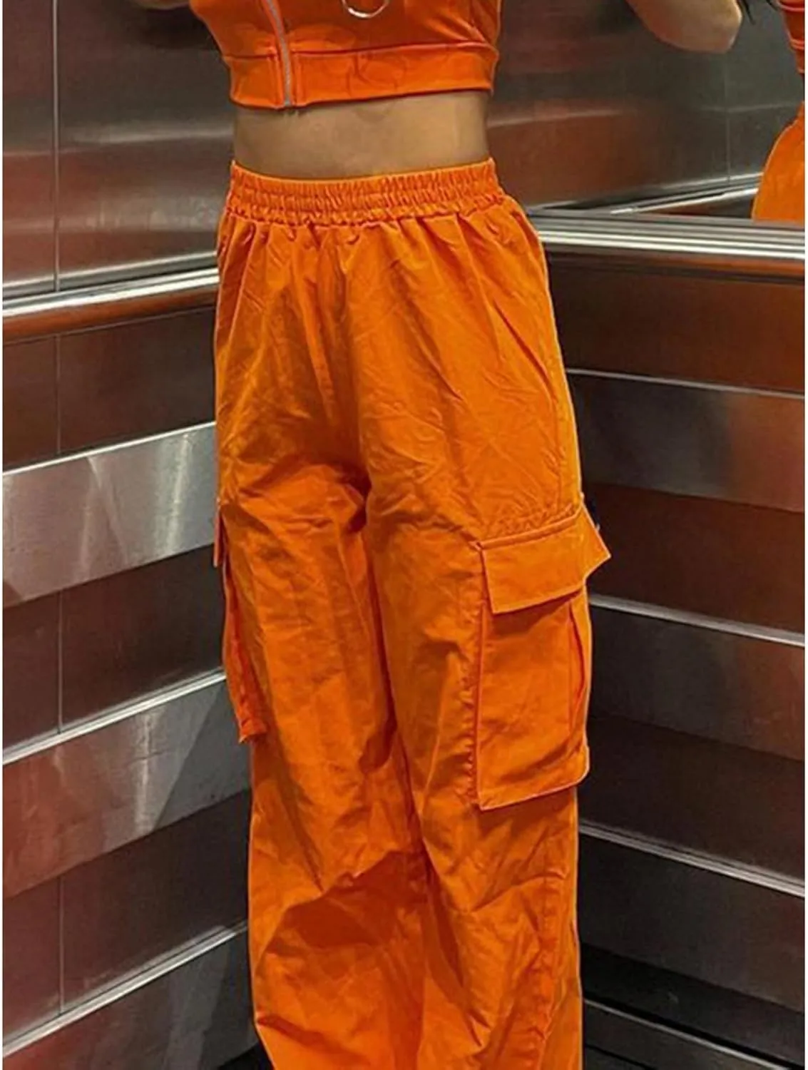 Women Y2K Baggy Cargo Pants Elastic High Waist Wide Leg Trousers with Pockets Vintage Loose Fit Jogger Streetwear