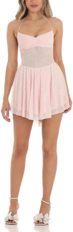 Women Y2K Floral Spaghetti Strap Mini Dress Bodycon Square Neck A Line Short Dress Ruffle Sleeve Lace Up Partywear