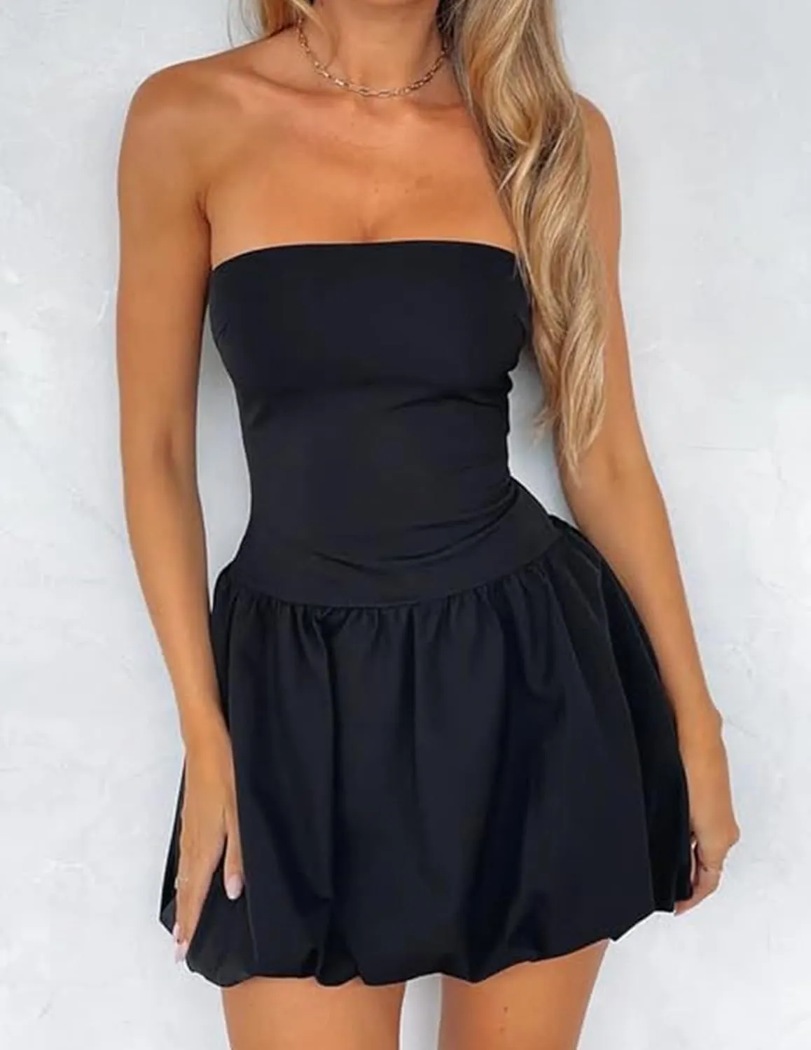 Women Y2k Puff Bubble Dress 2024 Summer Strapless Mini Dress Casual Patchwork Bandeau Tube Corset Party Sundress