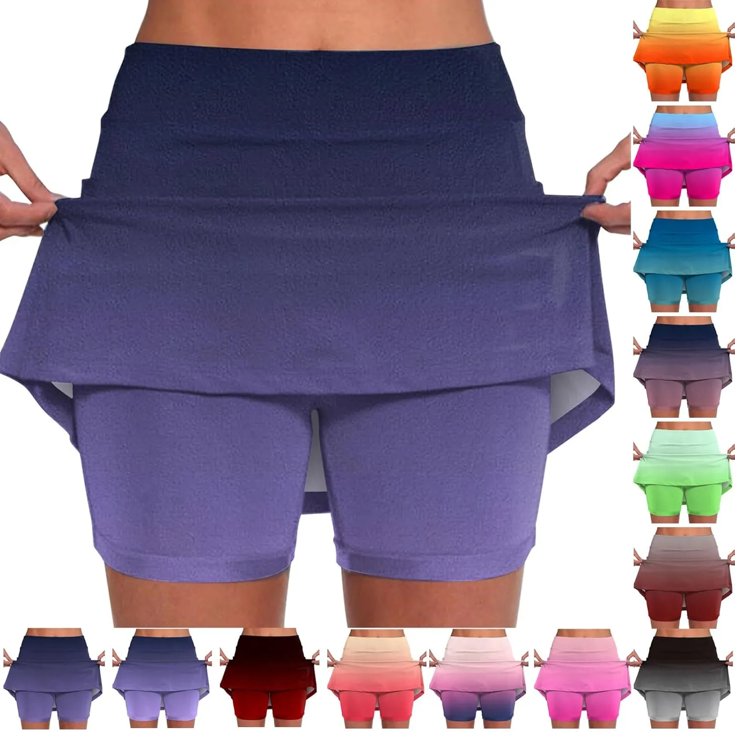 Women's 2 in 1 Running Shorts High Waisted Golf Skirts A Line Tennis Athletic Casual Skort with Inner Shorts Pockets