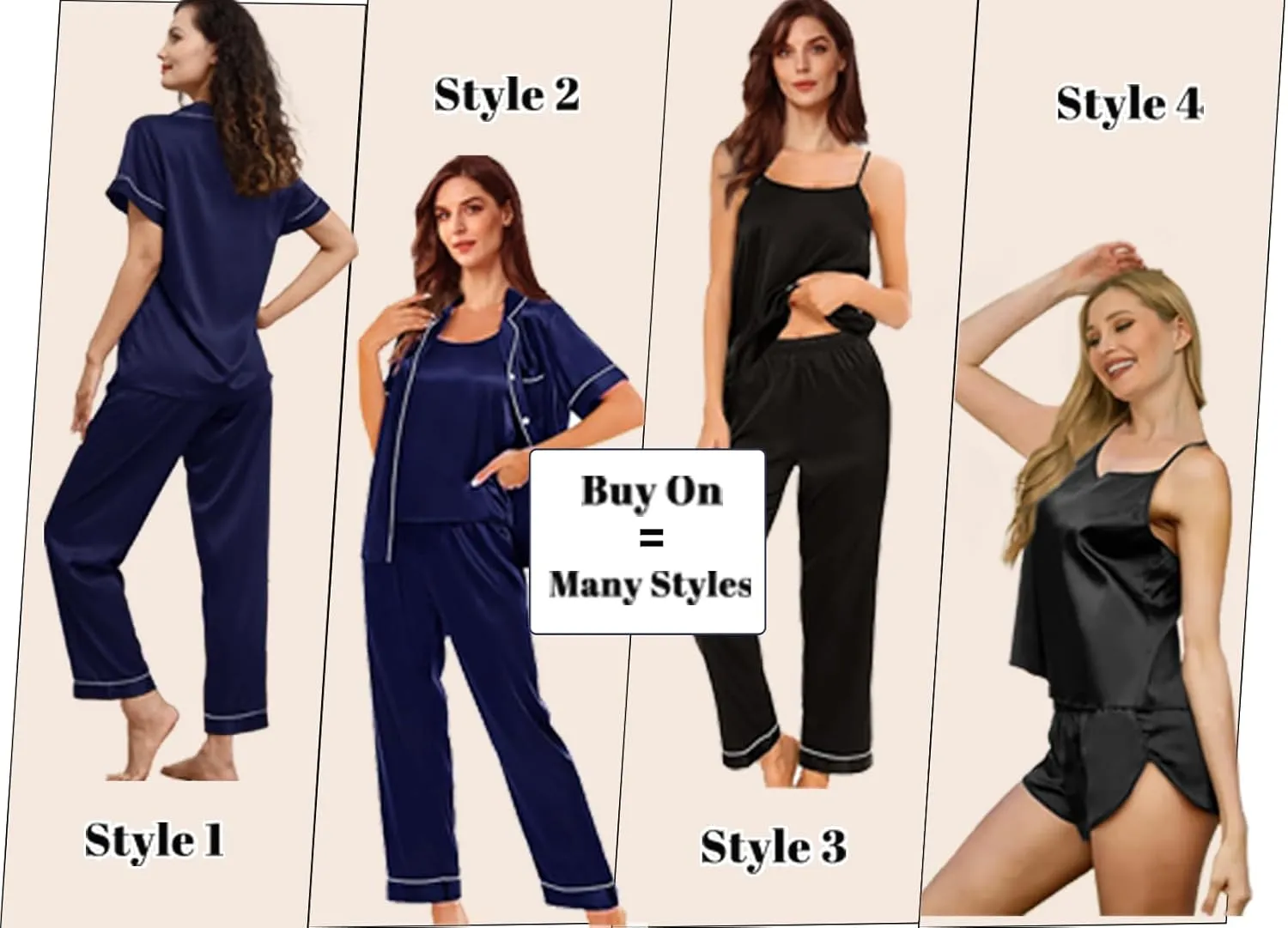 Womens 4Pcs Satin Pajama Sets Silk Pajamas Set Sexy Cami Lingerie Sleepwear Silky Pj Nightwear Pjs Loungewear