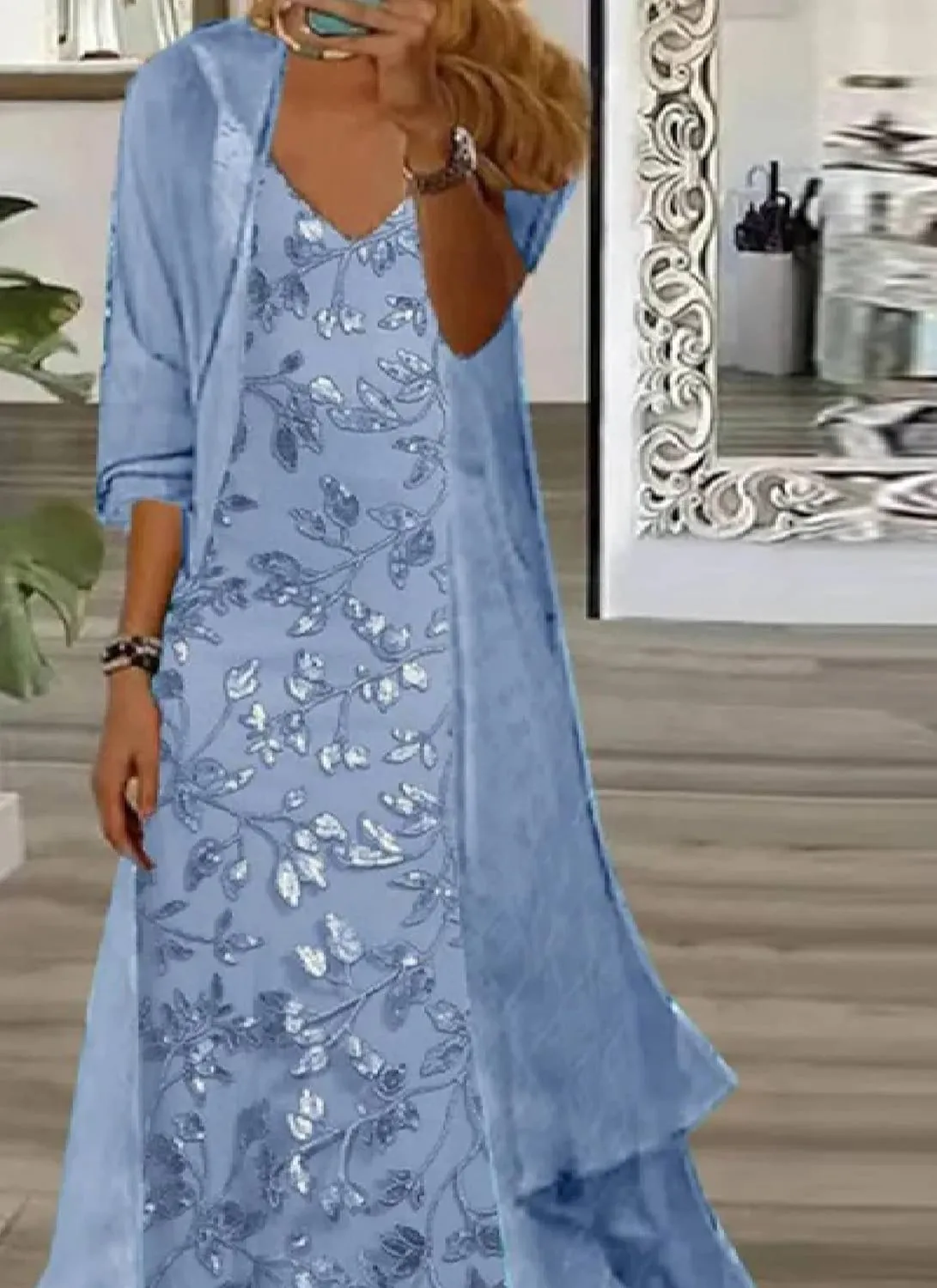 Women's Casual 2 Piece Set 2025 Flowy Summer Outfits Floral Print Maxi Dress with Jacket Loose Irregular Hem Dresses
