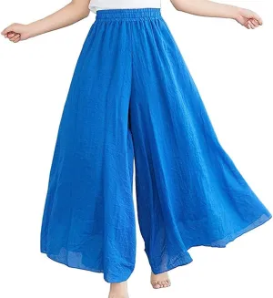 Women's Casual Elastic High Waist Wide Leg Cotton Linen Pants Trousers Skirt Elegant Flowy Wide Leg Pants Loose