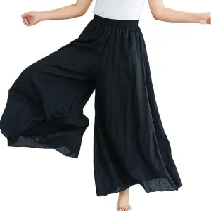 Women's Casual Elastic High Waist Wide Leg Cotton Linen Pants Trousers Skirt Elegant Flowy Wide Leg Pants Loose