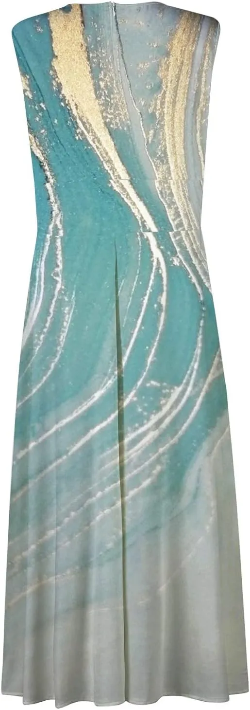 Womens Dresses Flowy Ruched Floral Print Boho Dress Sleeveless Wrap V Neck Beach Dresses Trendy Maxi Dress