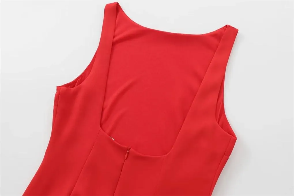 Women's Elegant Party Dresses Round Neck Sleeveless Camisole Dress Layered Decoration Short Backless Dress