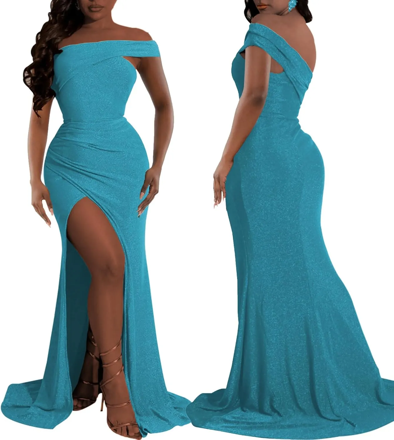 Women's Evening Gowns Formal Elegant Short Sleeve Off Shoulder Party Dress Sexy Split Wedding Guest Maxi Dresses