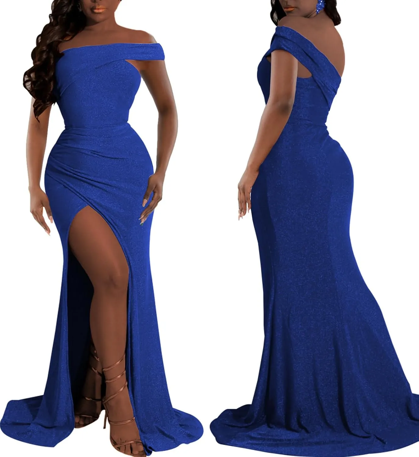 Women's Evening Gowns Formal Elegant Short Sleeve Off Shoulder Party Dress Sexy Split Wedding Guest Maxi Dresses