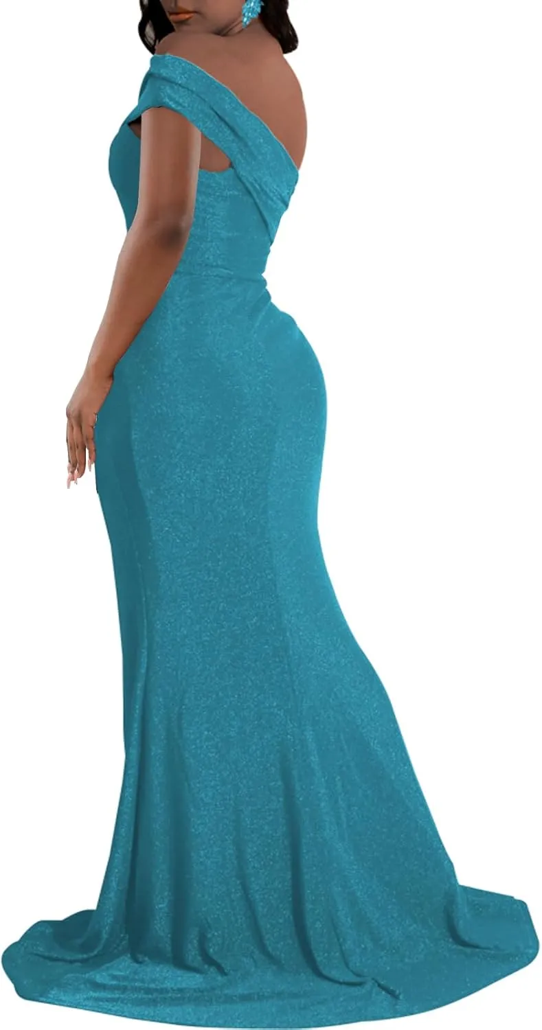 Women's Evening Gowns Formal Elegant Short Sleeve Off Shoulder Party Dress Sexy Split Wedding Guest Maxi Dresses