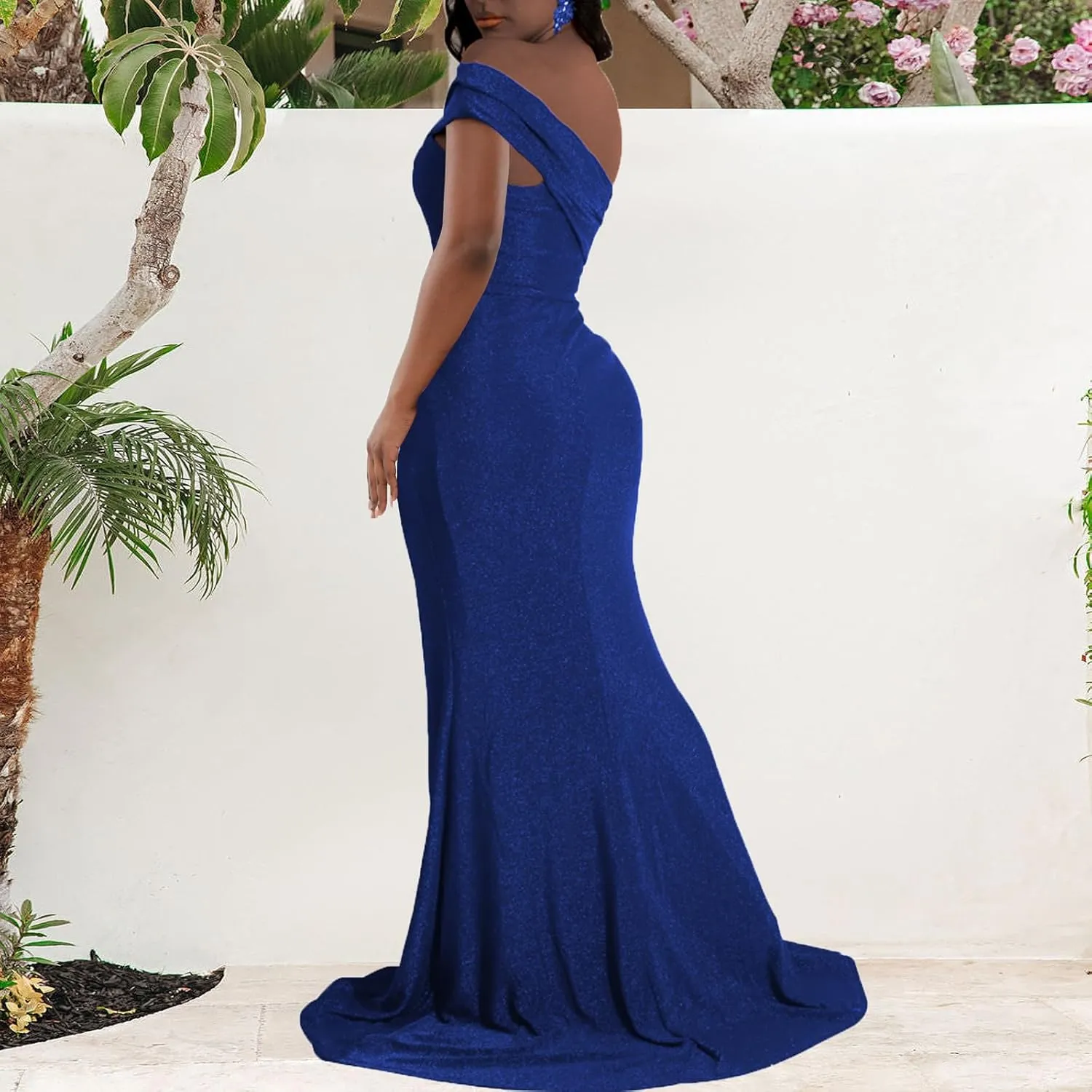 Women's Evening Gowns Formal Elegant Short Sleeve Off Shoulder Party Dress Sexy Split Wedding Guest Maxi Dresses