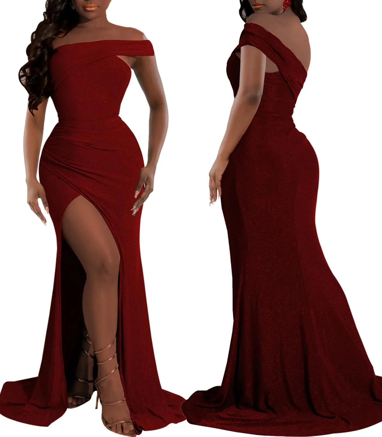 Women's Evening Gowns Formal Elegant Short Sleeve Off Shoulder Party Dress Sexy Split Wedding Guest Maxi Dresses