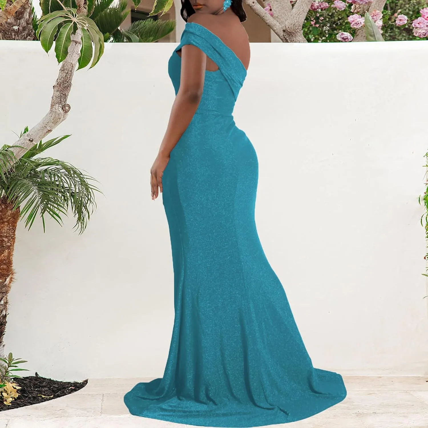 Women's Evening Gowns Formal Elegant Short Sleeve Off Shoulder Party Dress Sexy Split Wedding Guest Maxi Dresses