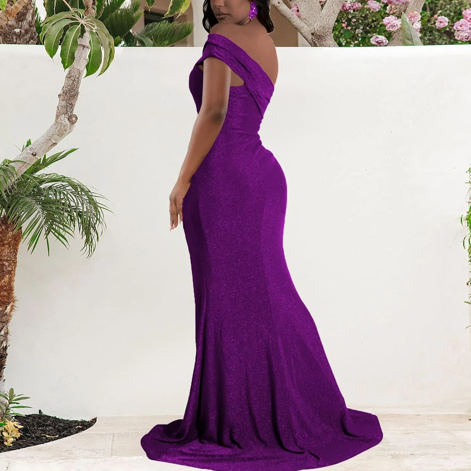 Women's Evening Gowns Formal Elegant Short Sleeve Off Shoulder Party Dress Sexy Split Wedding Guest Maxi Dresses