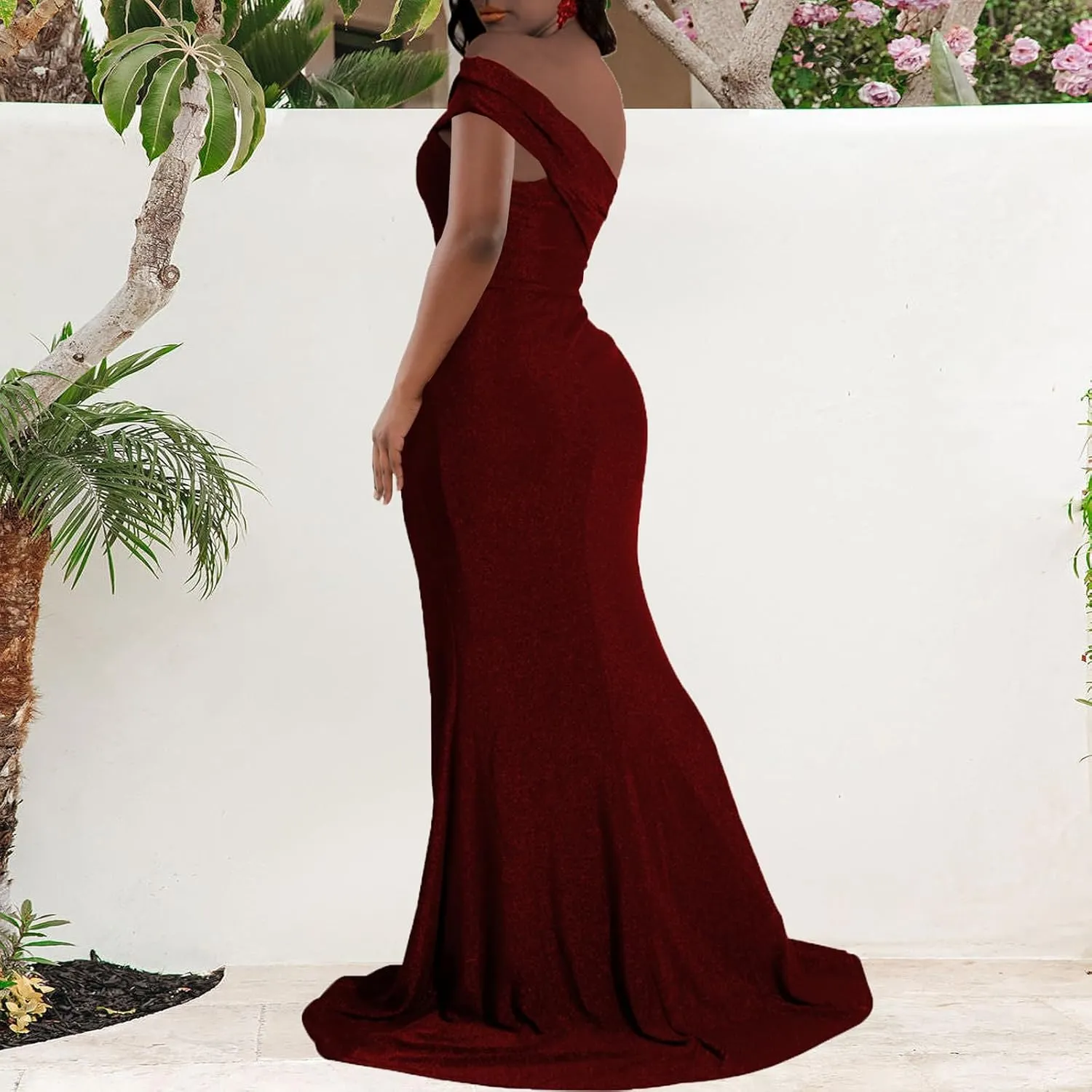 Women's Evening Gowns Formal Elegant Short Sleeve Off Shoulder Party Dress Sexy Split Wedding Guest Maxi Dresses