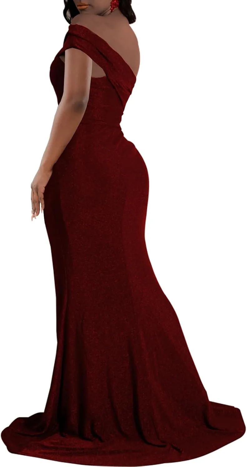 Women's Evening Gowns Formal Elegant Short Sleeve Off Shoulder Party Dress Sexy Split Wedding Guest Maxi Dresses