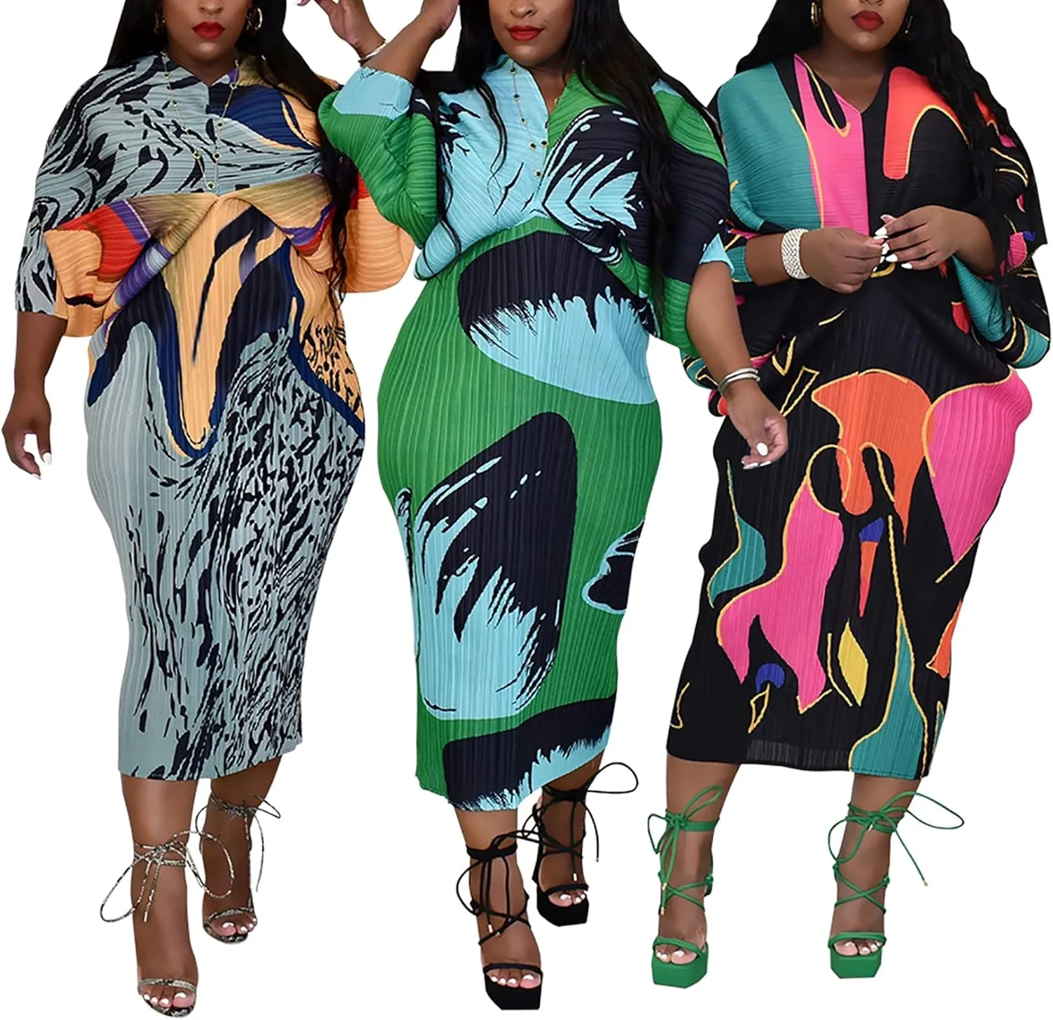 Women's Floral Print Pleated Long Dress Elegant Stretchy Flowy Ruched Midi Dress for Party Club