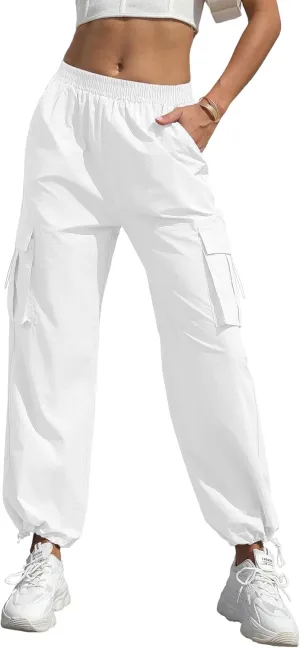 Women's High Waisted Cargo Pants Baggy Trendy Hiking Parachute Pants with Pockets Y2K Cargo Trousers Drawstring Ankles