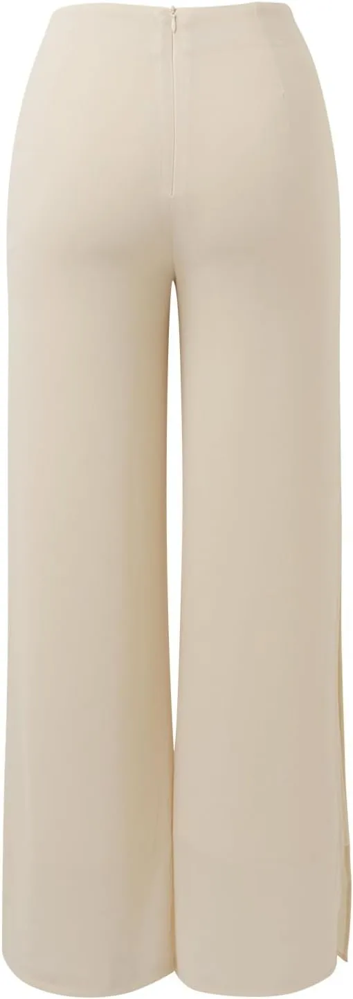 Women's Lightweight Chiffon Straight Suit Pants High Elastic Waist Flowing Trousers Flared Wide Leg Wedding Culottes