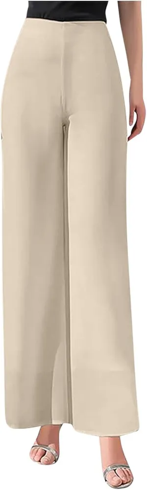 Women's Lightweight Chiffon Straight Suit Pants High Elastic Waist Flowing Trousers Flared Wide Leg Wedding Culottes