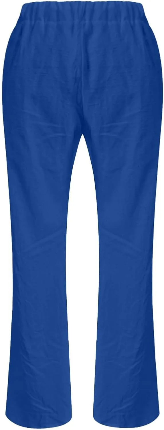 Womens Linen Pants Lounge Pant Floral Solid Palazzo Pants High Waist Wide Leg Trousers with Pockets Beach Outfits for Women