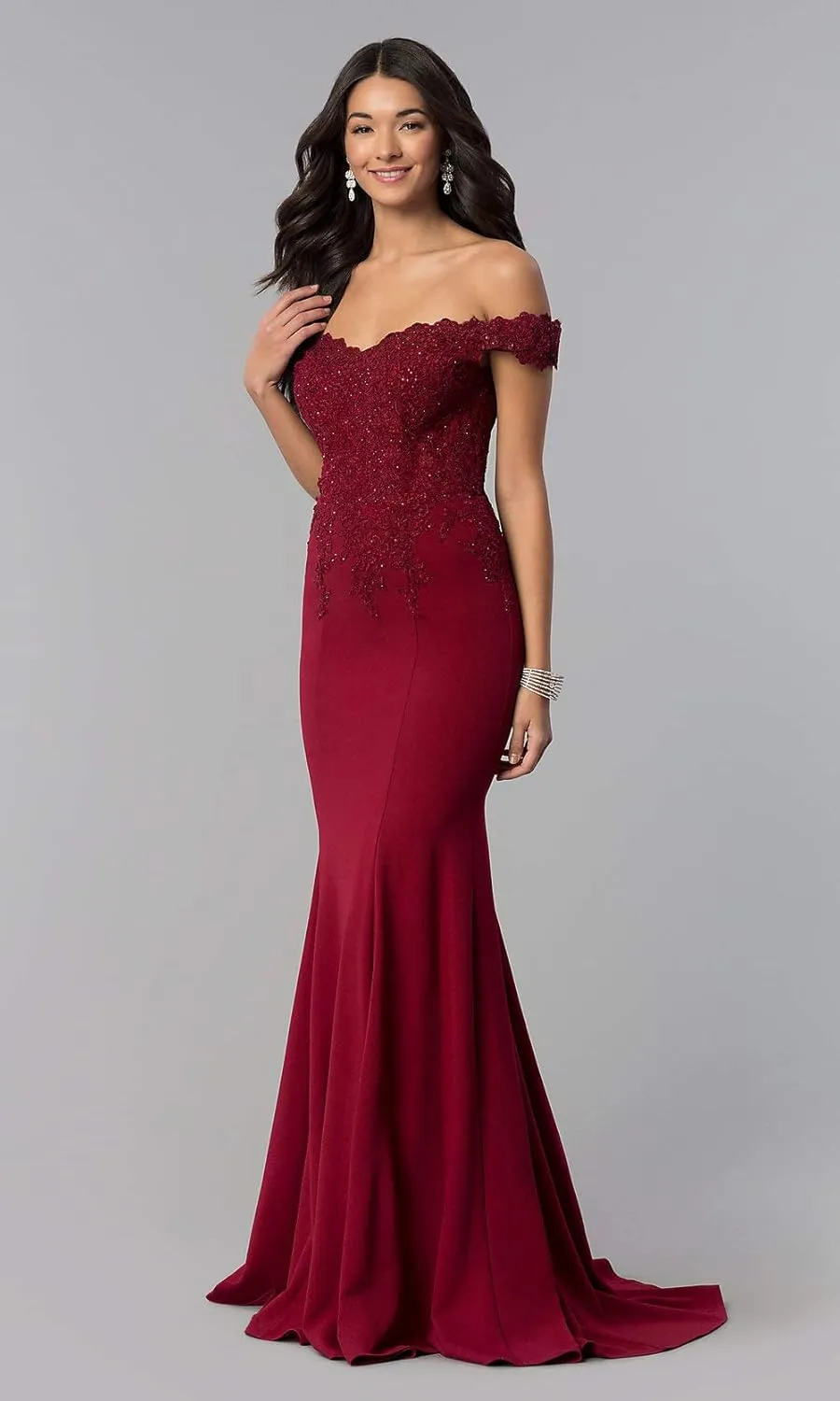 Women's Mermaid Bridesmaid Dresses Long Prom Gown Lace Beaded Formal Evening Dresses