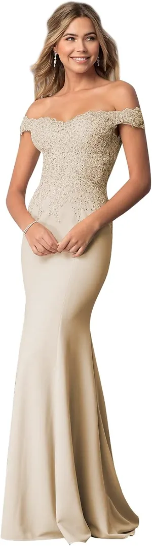 Women's Mermaid Bridesmaid Dresses Long Prom Gown Lace Beaded Formal Evening Dresses