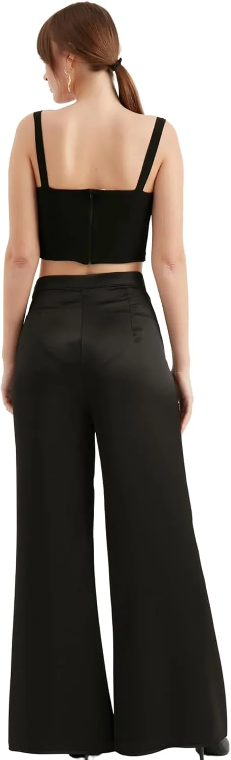 Women's Satin Pant | Casual Wide Leg High Waist Flowy Trousers | Spring Women Pant Clothing