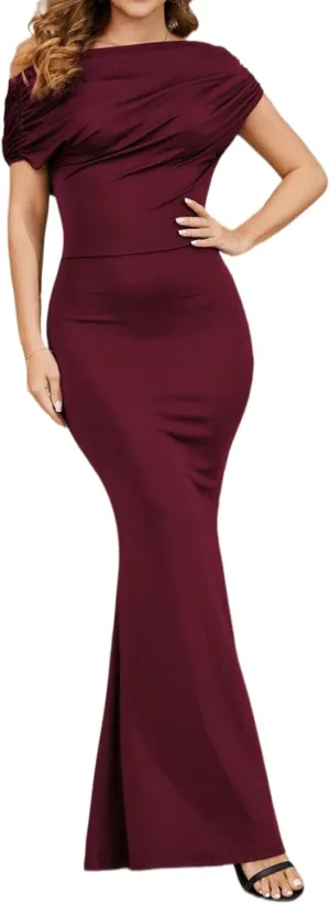 Women's Sexy Off Shoulder Bodycon Maxi Dresses Casual Short Sleeve Mermaid Club Party Long Dress