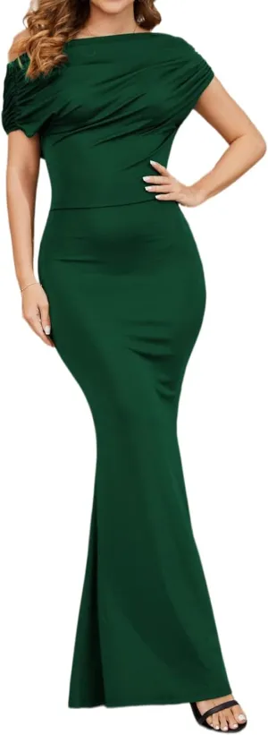 Women's Sexy Off Shoulder Bodycon Maxi Dresses Casual Short Sleeve Mermaid Club Party Long Dress