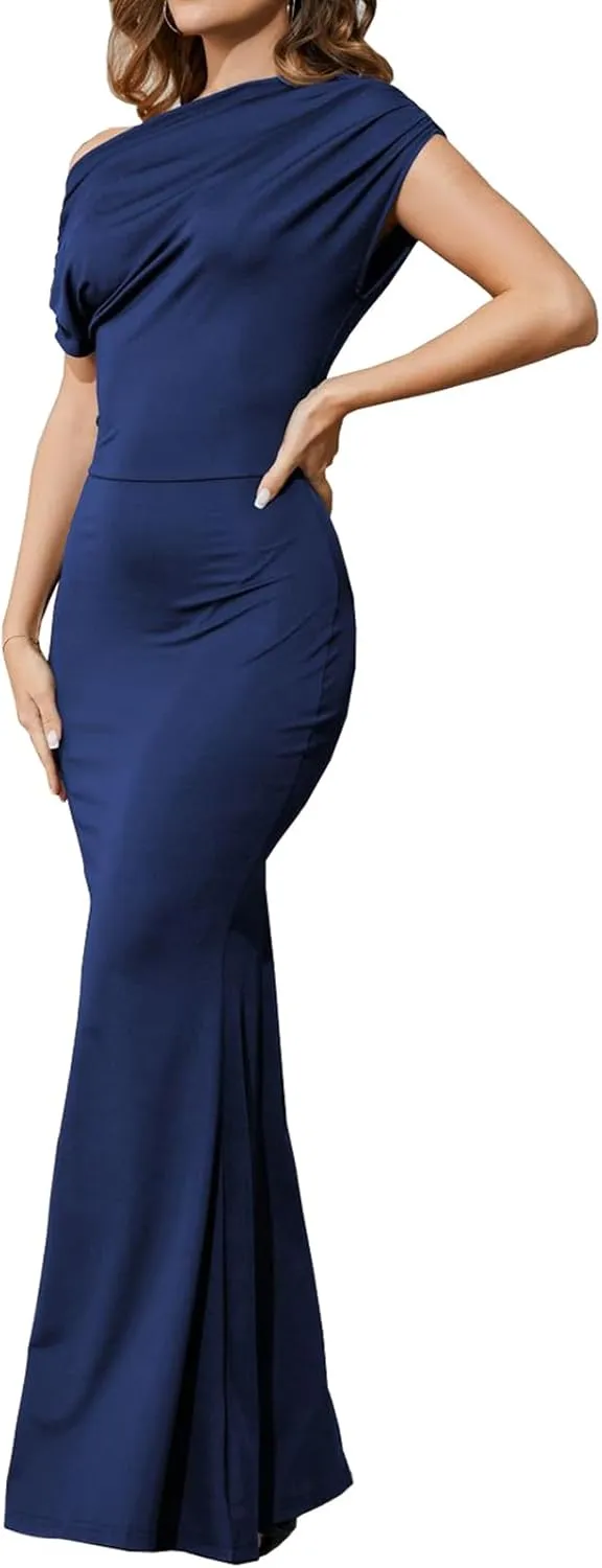 Women's Sexy Off Shoulder Bodycon Maxi Dresses Casual Short Sleeve Mermaid Club Party Long Dress