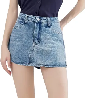 Women's Solid Denim High Waisted Hip Miniskirt Culottes Knit Skirt Set for Girls