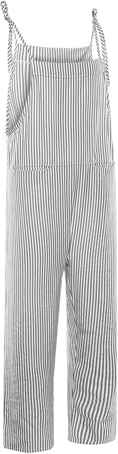 Womens Striped Plaid Jumpsuit Summer Overalls Big Pockets Plus Size Baggy Casual Romper 2024 Trend Outdoor Versatile Playsuit
