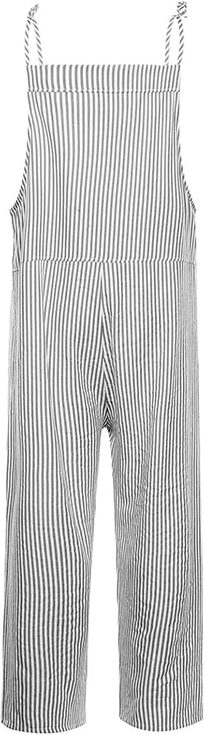 Womens Striped Plaid Jumpsuit Summer Overalls Big Pockets Plus Size Baggy Casual Romper 2024 Trend Outdoor Versatile Playsuit