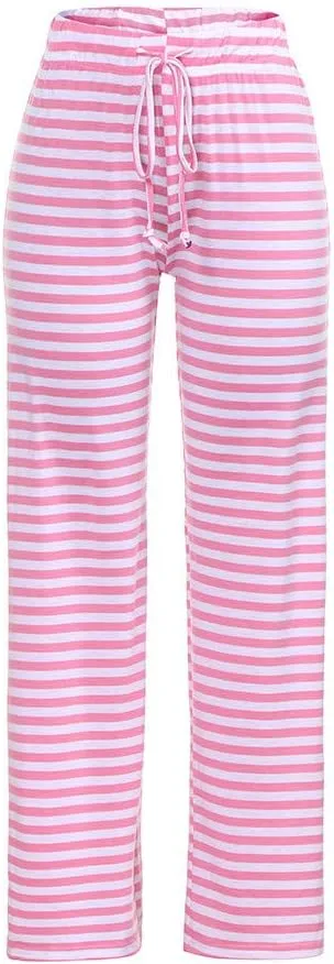 Womens Striped Wide Leg Pants Elastic High Waist Drawstring Trousers Loose Fitness Dancing Yoga Pants