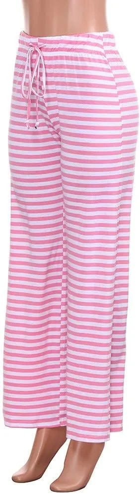 Womens Striped Wide Leg Pants Elastic High Waist Drawstring Trousers Loose Fitness Dancing Yoga Pants