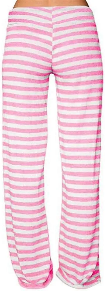 Womens Striped Wide Leg Pants Elastic High Waist Drawstring Trousers Loose Fitness Dancing Yoga Pants