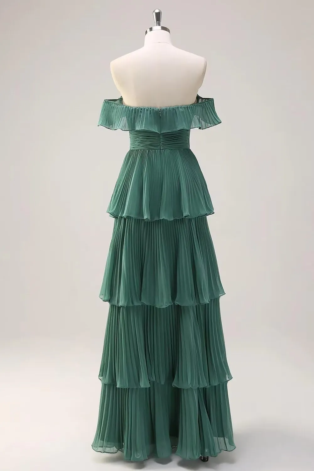 Women's Tiered Bridesmaid Dresses for Wedding Off Shoulder Chiffon Ruffles Long Formal Evening Gowns