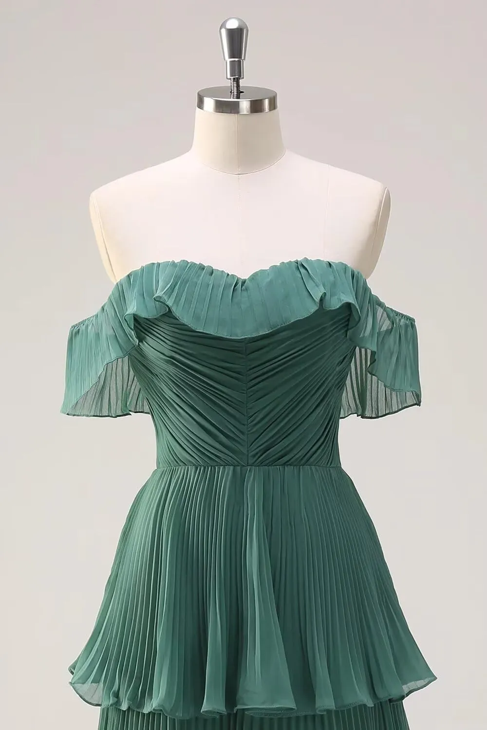 Women's Tiered Bridesmaid Dresses for Wedding Off Shoulder Chiffon Ruffles Long Formal Evening Gowns