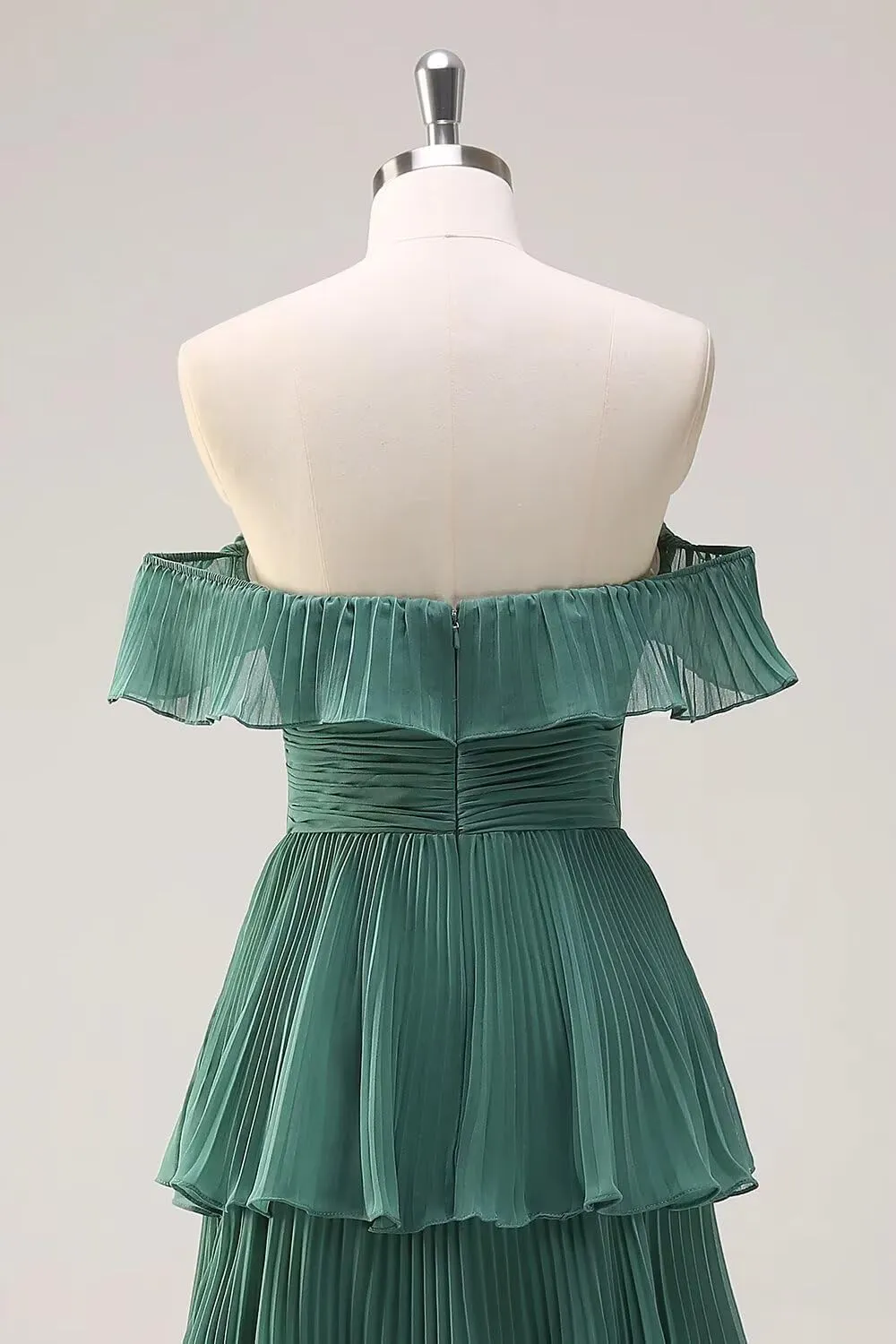 Women's Tiered Bridesmaid Dresses for Wedding Off Shoulder Chiffon Ruffles Long Formal Evening Gowns