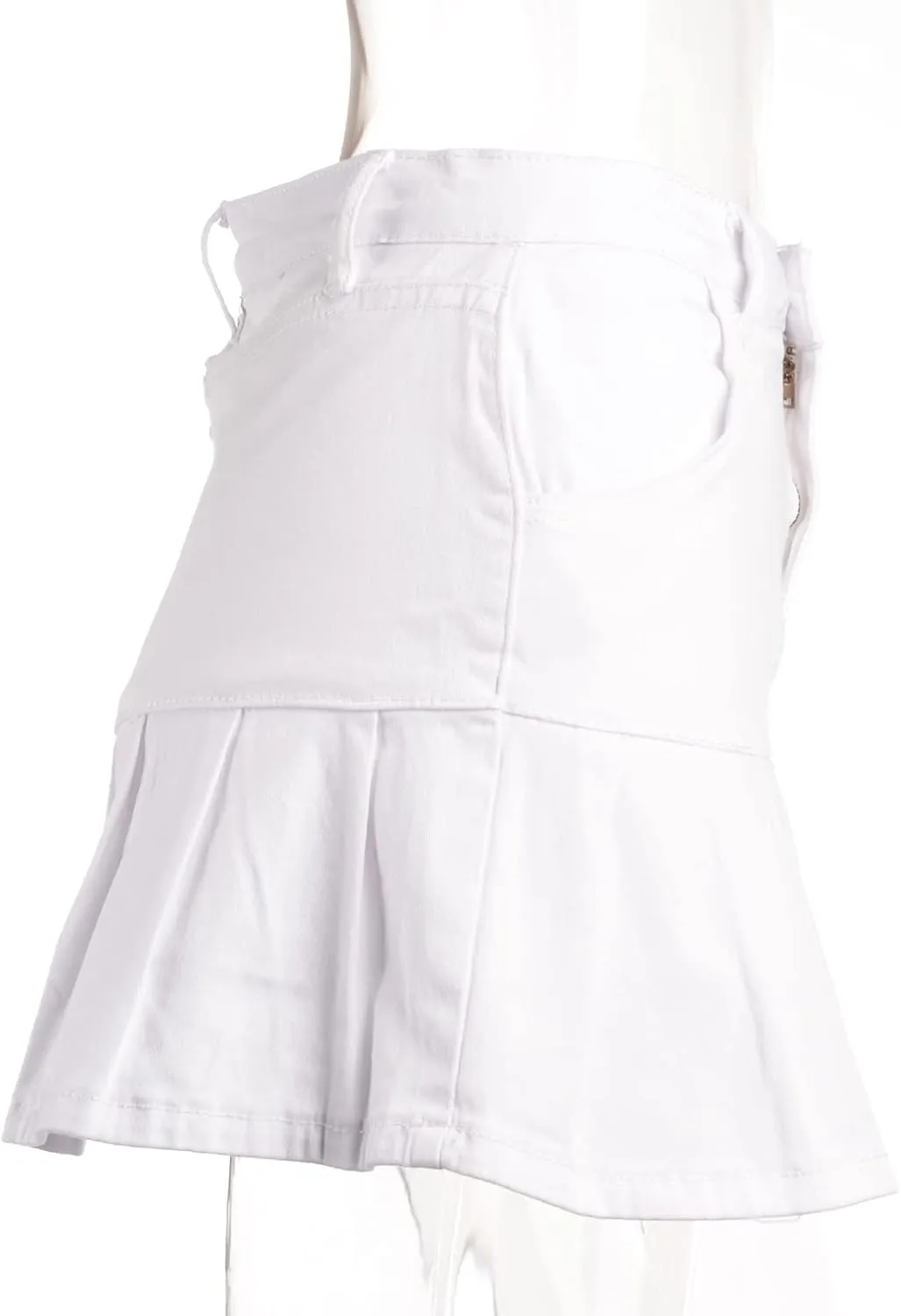 XBTCLXEBCO Girls Women High Waist Denim Skirts Casual A-Line Pleated Ruffled Mini Denim Skirt Flared Short Skater Skirt