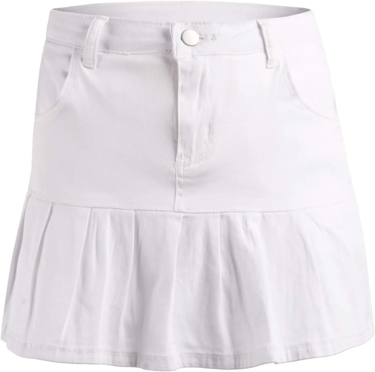 XBTCLXEBCO Girls Women High Waist Denim Skirts Casual A-Line Pleated Ruffled Mini Denim Skirt Flared Short Skater Skirt