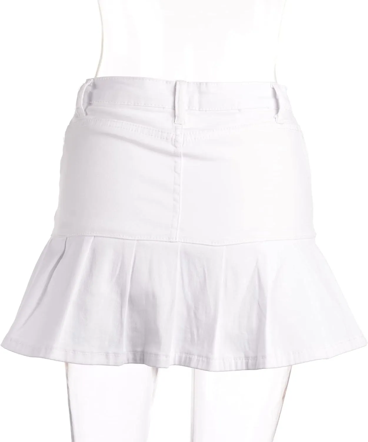 XBTCLXEBCO Girls Women High Waist Denim Skirts Casual A-Line Pleated Ruffled Mini Denim Skirt Flared Short Skater Skirt