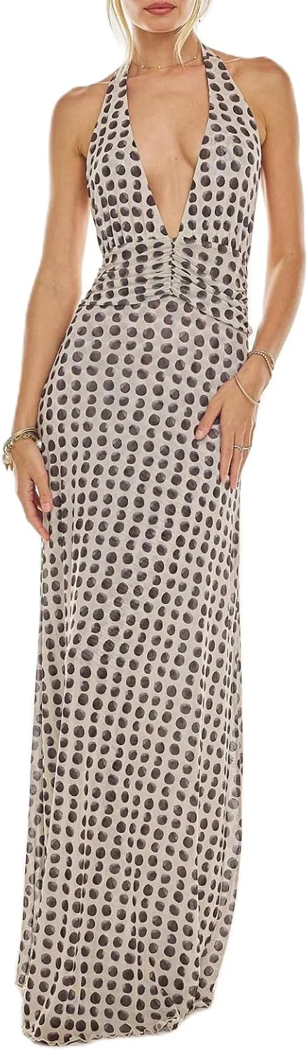 Y2k Womens Boho Floral Print Spaghetti Strap Maxi Bodycon Dress Summer Backless Dresses Beach Vacation Sundress