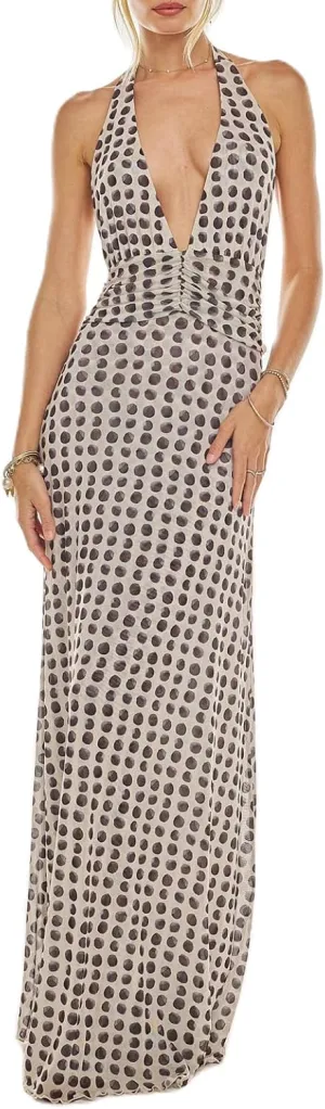 Y2k Womens Boho Floral Print Spaghetti Strap Maxi Bodycon Dress Summer Backless Dresses Beach Vacation Sundress