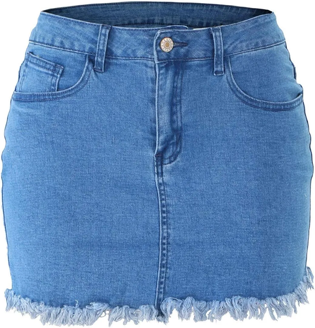 ZBYY Women's High Waisted Jean Skirt Stretch Button Down Front Denim Short Skirt Summer Mini Denim Skirt with Pocket